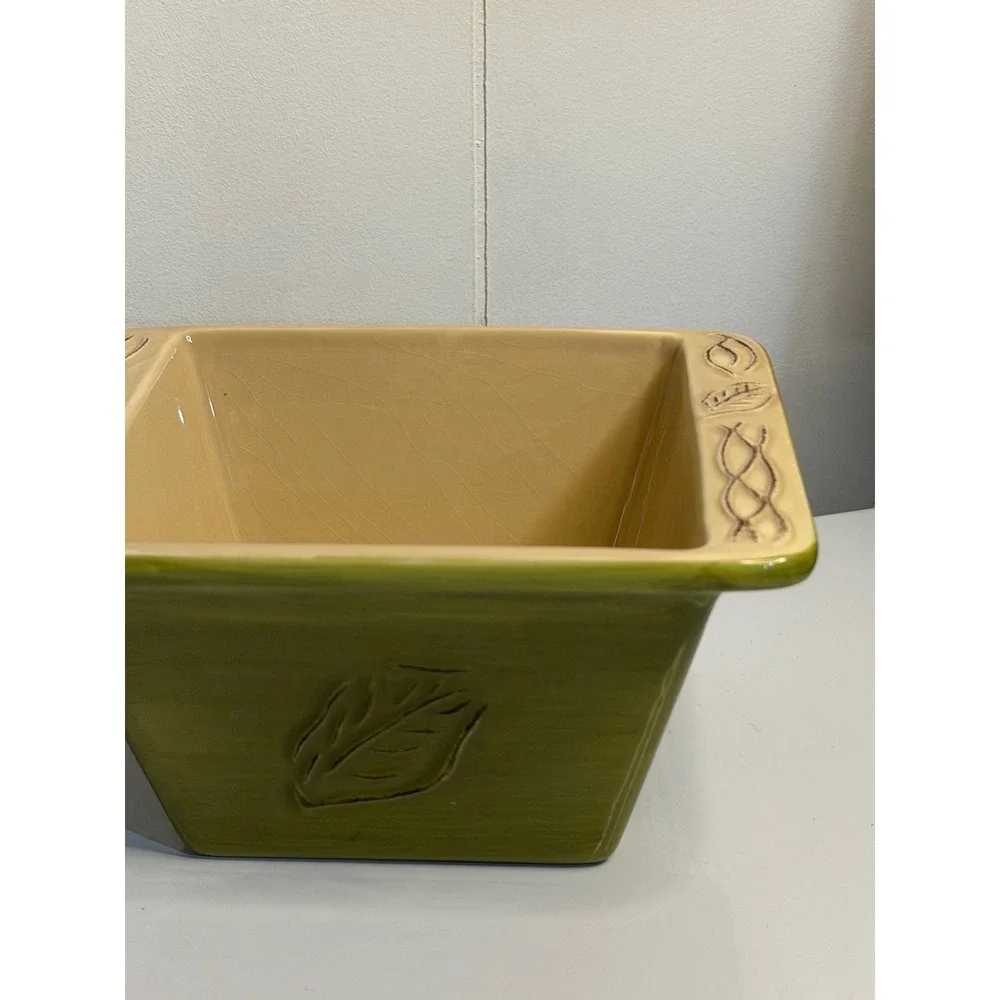 Tastefully Simple Host Collection Serving Bowl Green Leaf Embossed‎ Ceramic
